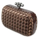 BOTTEGA VENETA CLUTCH KNOT SATIN COFFEE