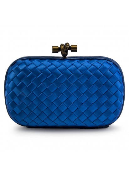 BOTTEGA VENETA CLUTCH KNOT SATIN BLUE