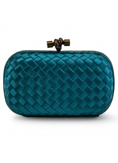 BOTTEGA VENETA CLUTCH KNOT SATIN DARK MARINA